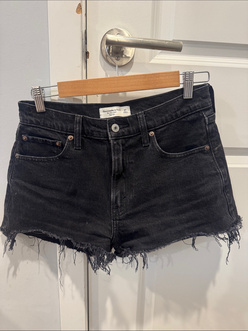 Abercrombie & Fitch The High Rise Mom Short 27 Black Denim Cutoff Shorts